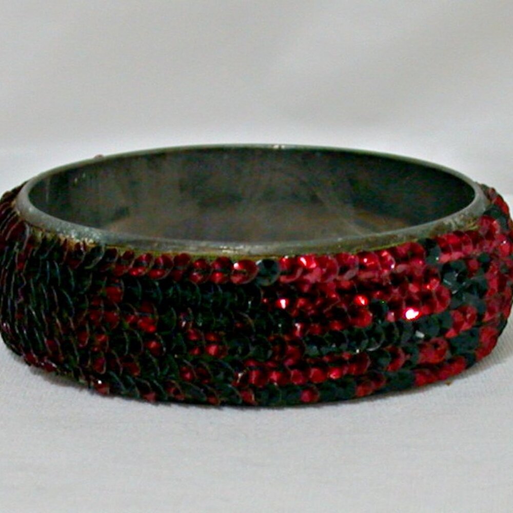Handmade Vintage Sequin Bangle Bracelets Red & Black